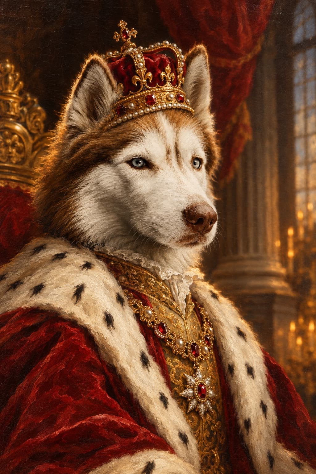 Luna the Husky, painted as royalty