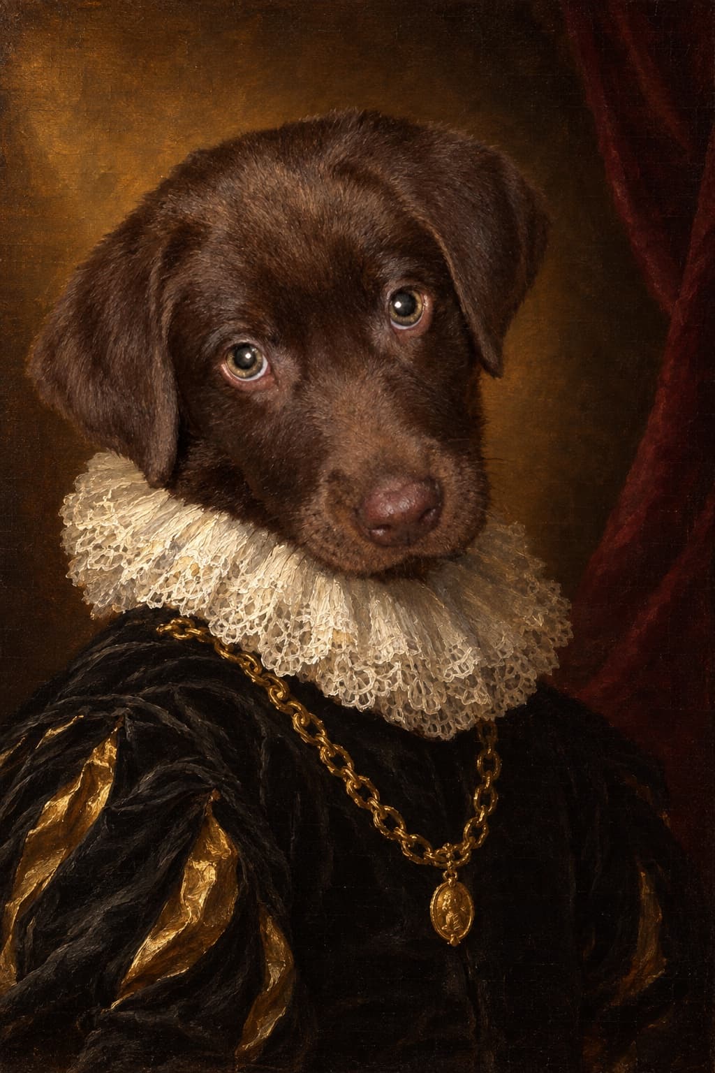 Coco the Labrador puppy, painted as royalty