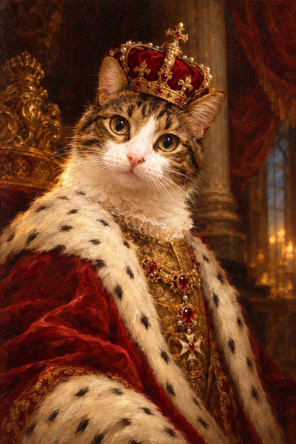 Mabel the Tabby cat, painted as royalty