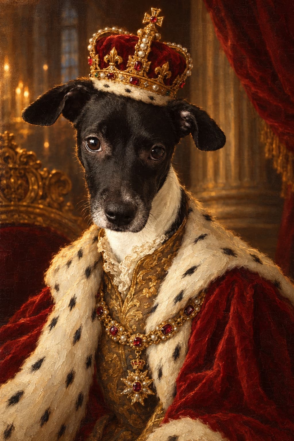 Domino the Mixed breed, painted as royalty