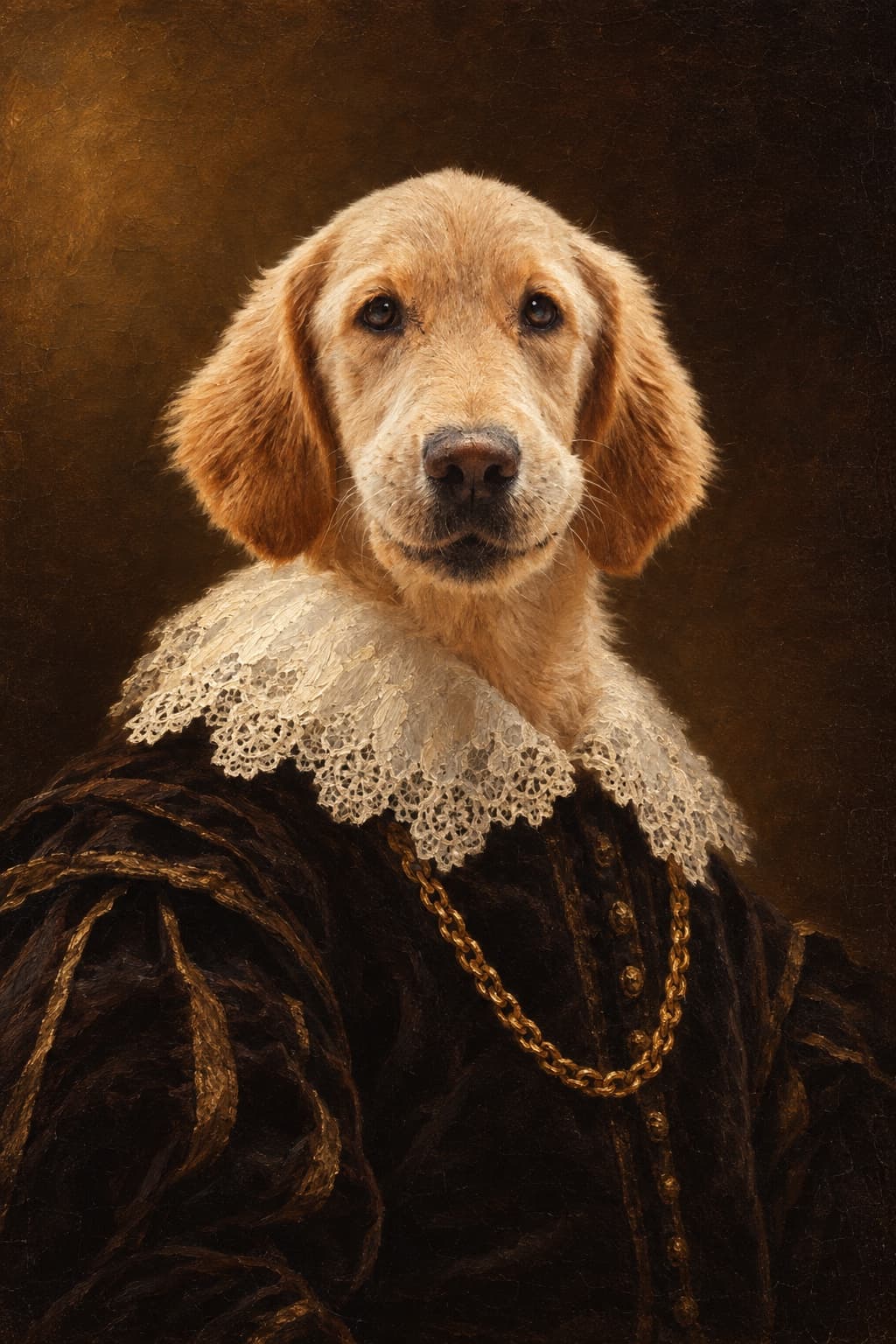 Barnaby the Golden retriever, painted as royalty