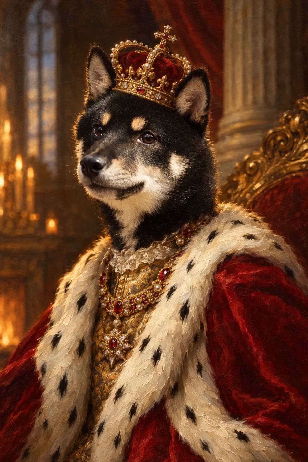 Momo the Shiba inu, painted as royalty