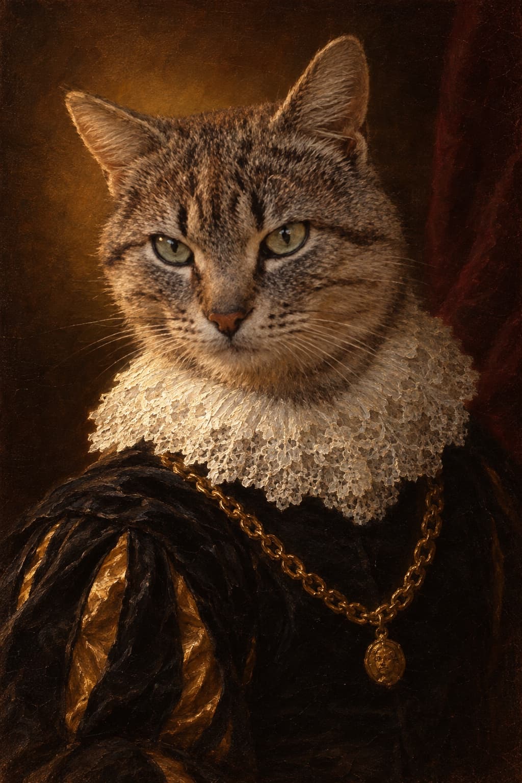 Winston the Tabby cat, painted as royalty